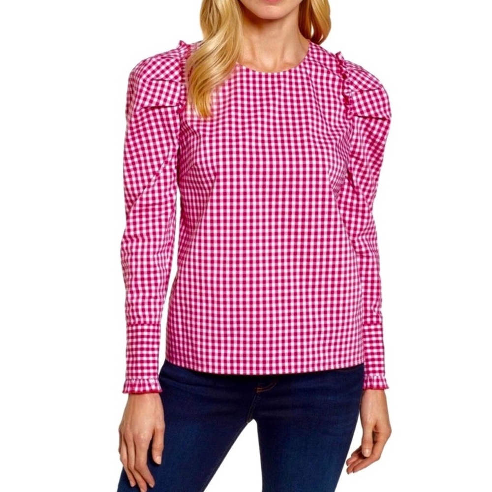 Halogen Pink Gingham Long Sleeve Blouse